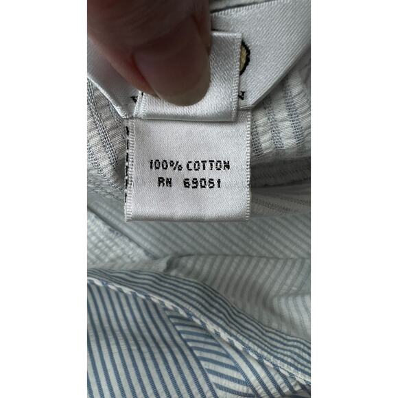 Talbots 20W seersucker skirt blue/white side-zip knee length 100% cottton office - Picture 7 of 9